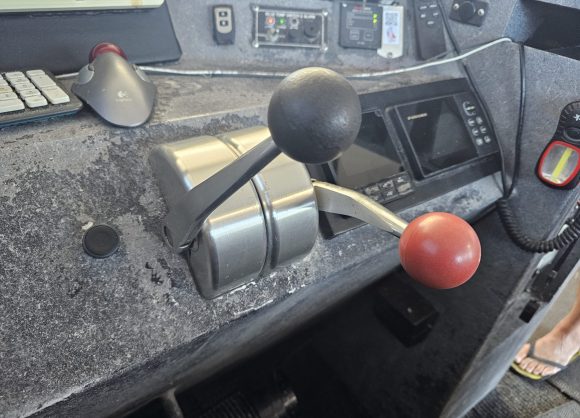 Old throttle systems on a commercial crayfishing vessel